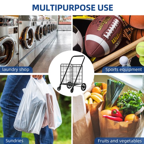220lbs Folding Shopping Cart with wheels Metal Utility Cart Grocery Cart Laundry - Picture 6 of 7