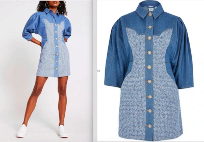 River Island - Light blue denim dress tweed Size M NEW Jeans Y2K Chic tiktok - Bild 1 von 4