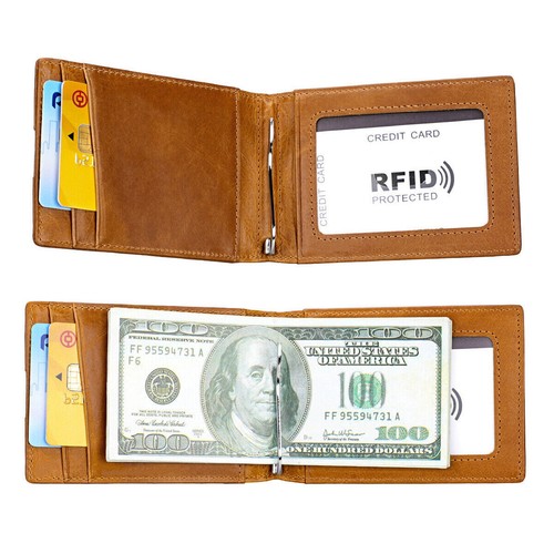 Portafoglio Uomo Slim con Fermasoldi Blocco RFID Bifold Porta Carte di Credito - Foto 32 di 37