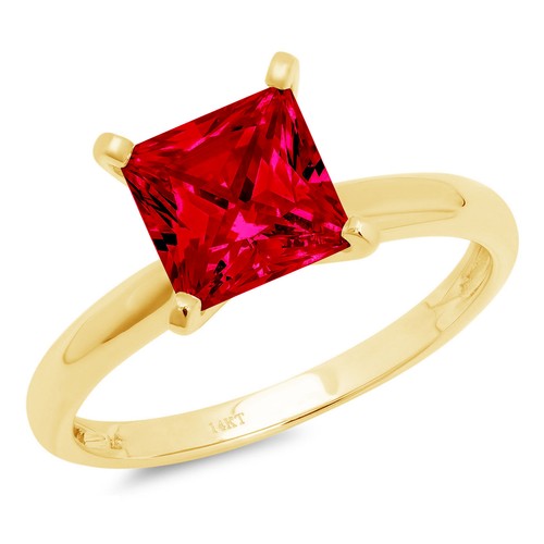1Ct Princess Simulated Pink Tourmaline Solitaire Engagement Ring 14K Yellow Gold - Picture 10 of 11