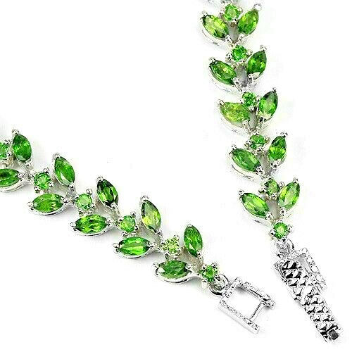 Silver Watch Chrome Diopside Genuine Mined Gems Solid Sterling 7 1/4 Inch - Picture 21 of 24