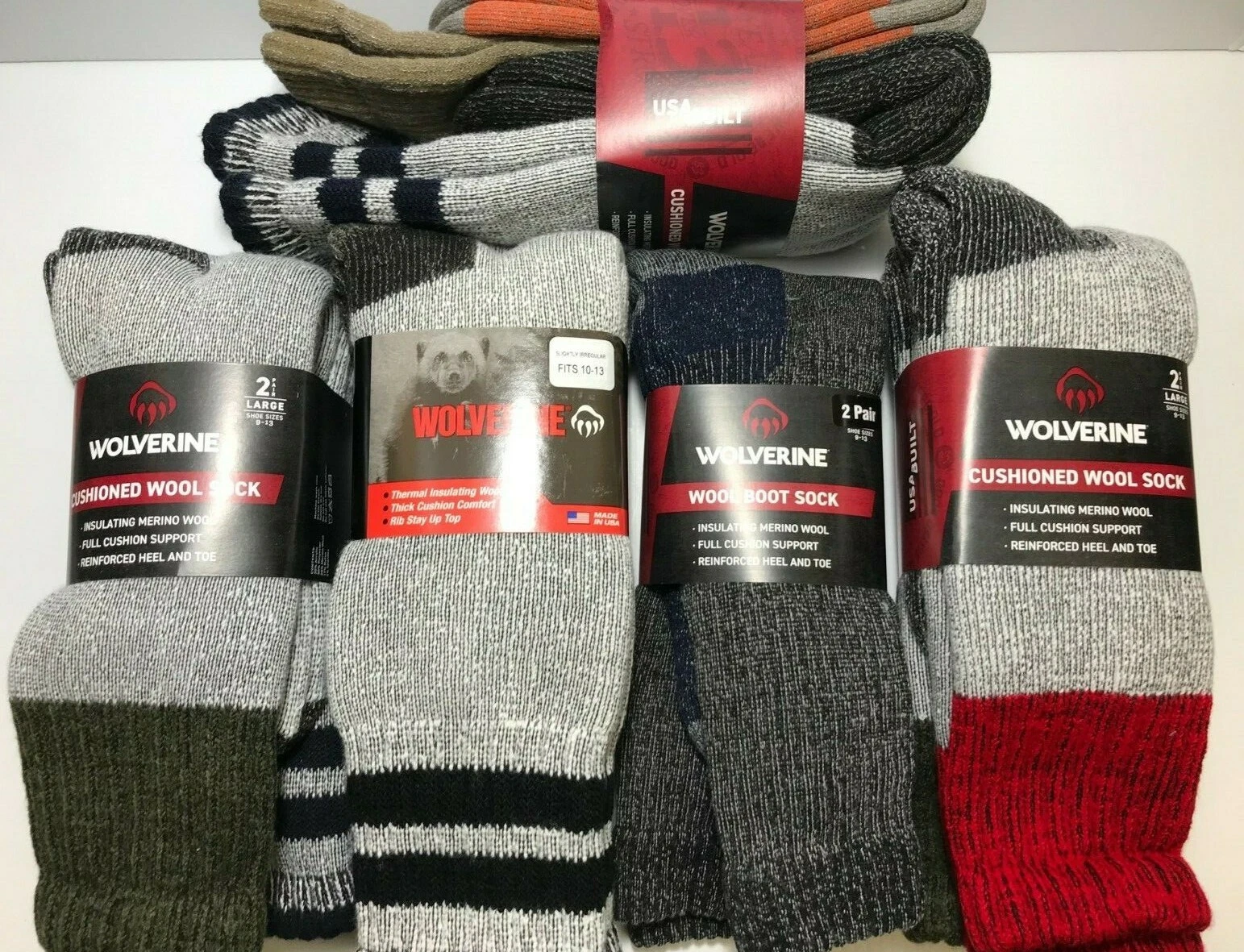 Wolverine Merino Wool Blend Full Cushion Boot Sock, Large, 4 pairs