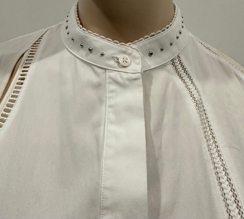 3.1 PHILLIP LIM White Cotton One Shoulder Long Sleeve Embroidered Blouse Shirt 4 - Picture 4 of 11