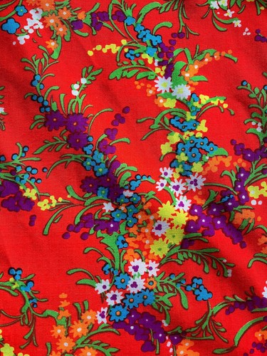 DAY GLO FLORAL Vintage 1960s Psychedelic Cotton Maxi Dress, Super Saturated Flo - Picture 3 of 5