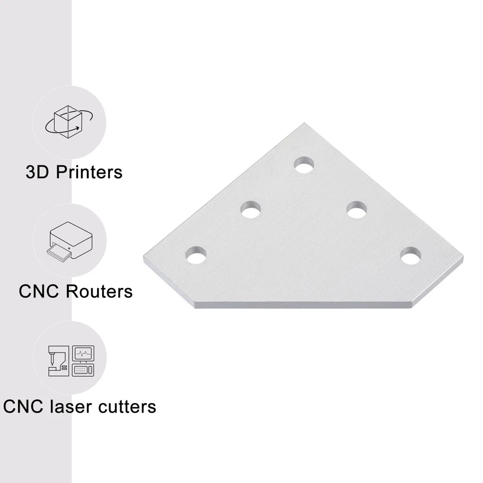 5 foro forma L esterno piastra giunzione per 2020 profilo alluminio 4 pz argento - Immagine 3 di 4