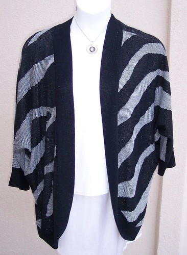 Chico's Cárdigan Suéter Talla 2 M L VACACIONES NAVIDAD Plata Brillo Cocoon Chaqueta - Imagen 2 de 10