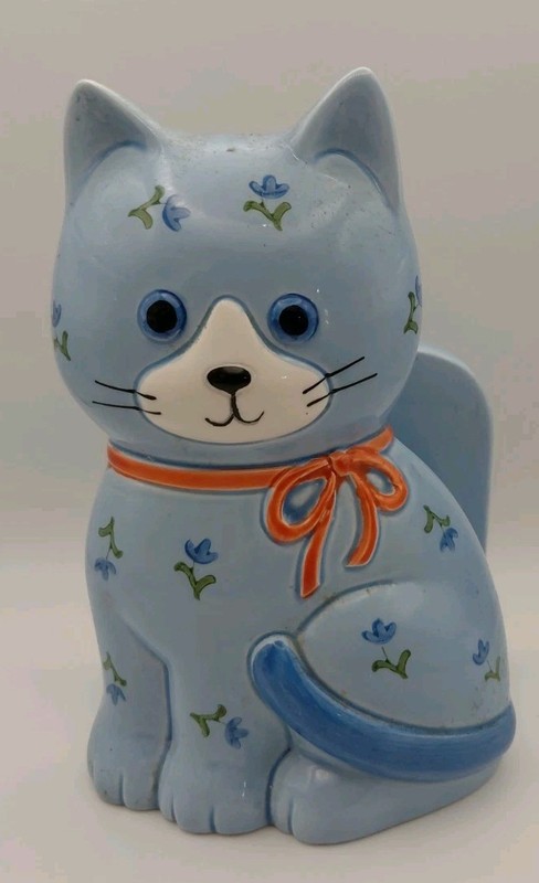 Vintage OTAGIRI Japan blue floral cat kitten napkin letter holder 