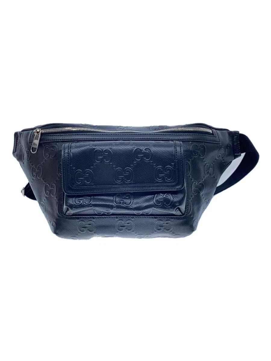 GUCCI Belt Bag GG Embossed Leather BLK Used