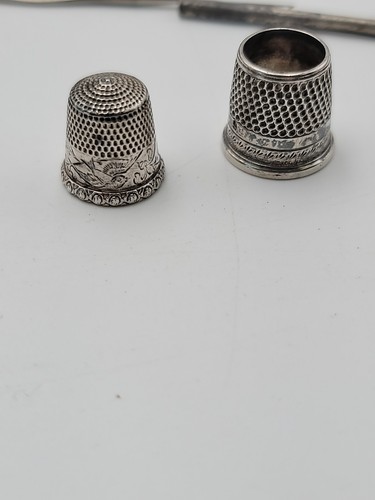 Antike Nähideen Nachlass Lot zwei viktorianische Sterling Silber Fingerhüte - Bild 16 von 22