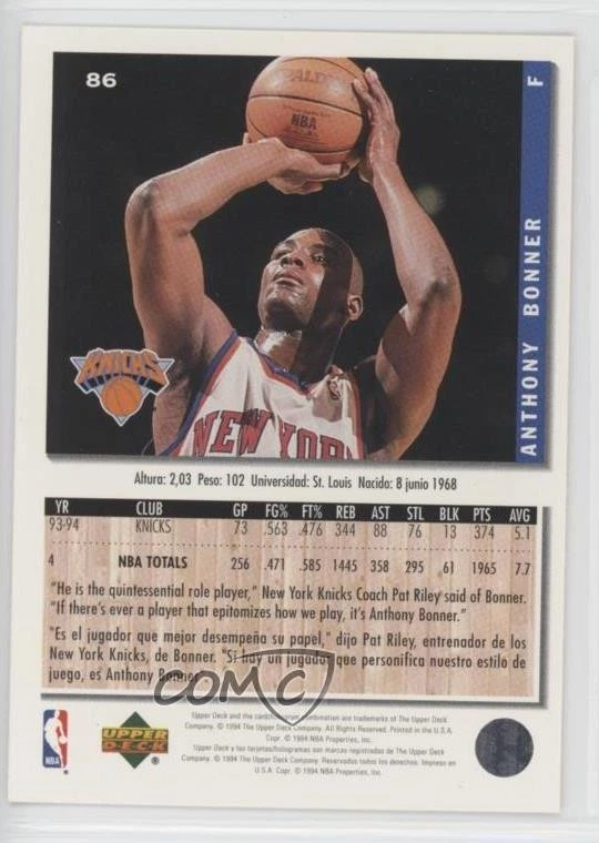 1994-95 Upper Deck Collector's Choice International Spanish Anthony Bonner #86 - Image 2 of 2