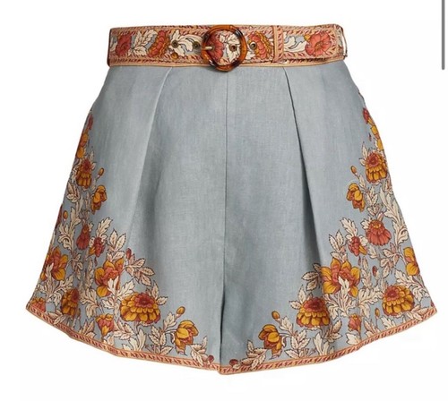 Zimmermann Andie Leinen Biesen Shorts Gr. 2 blau geblümt wunderschön