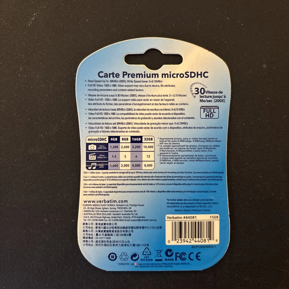 Verbatim 8GB Micro SDHC Card Class 10 w/ SD Adapter 44081 - NEW Sealed.   B10 - Image 2 of 2