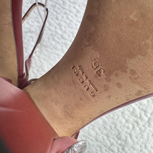 GUCCI Horsebit Strap Sandals size 36 Red Bordeaux Leather Block Heel Ankle Strap - Picture 10 of 24