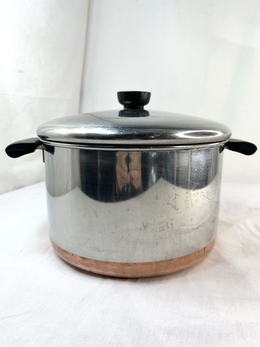 Vtg 6 Qt Revere Ware Stock Pot Lid Copper Clad Pre '68 Cookware Double Circles