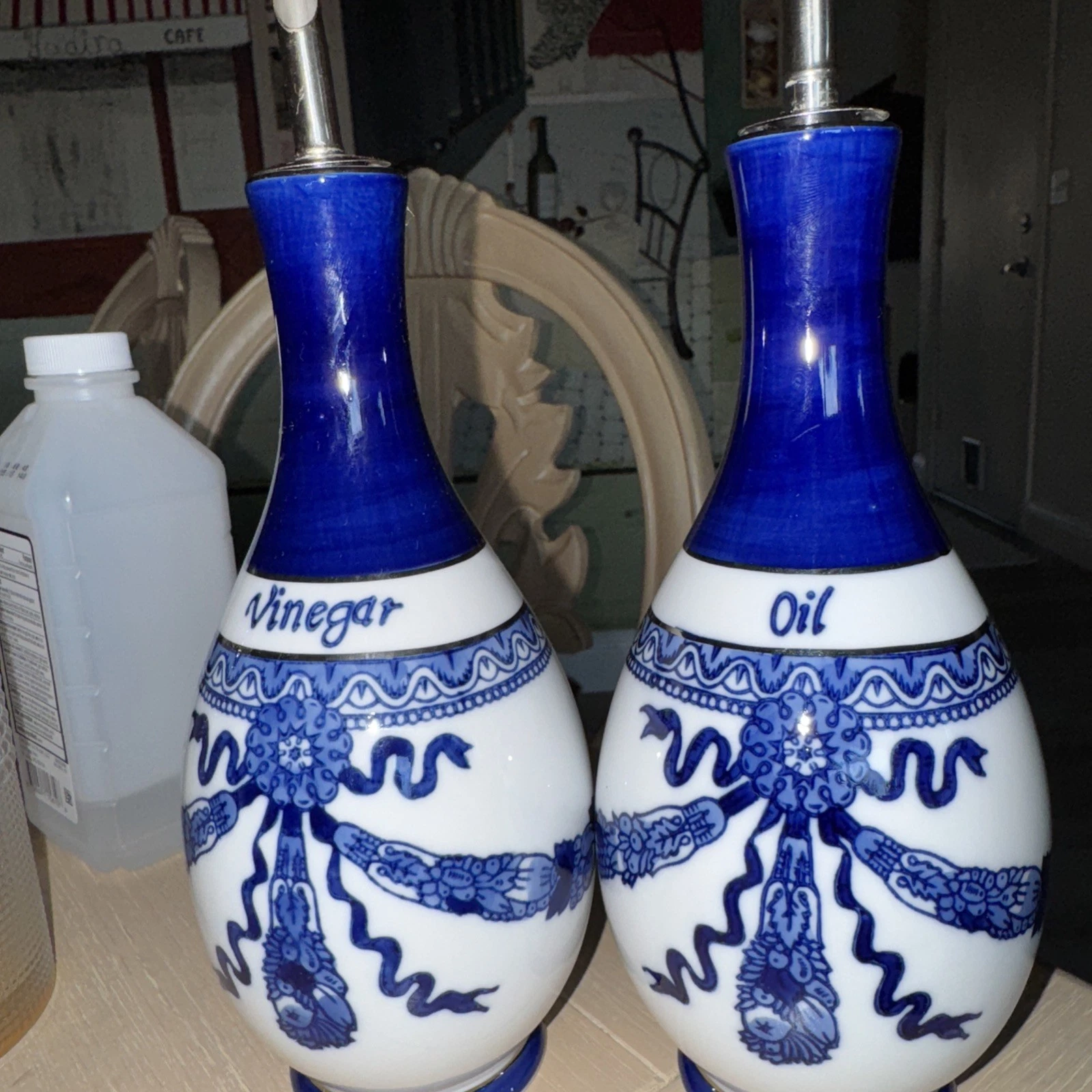 Blue Ceramic Oil & Vinegar Dispensers Beautiful Color Blue And White
Opens in a new window or tab