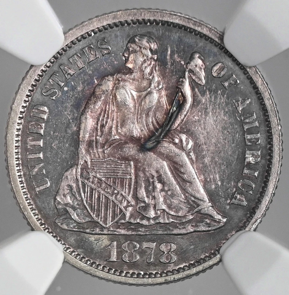 1878  10C SEATED LIBERTY SILVER DIME NGC AU DETAILS SCRATCHES 8404751-008 TONED - Image 2 of 4