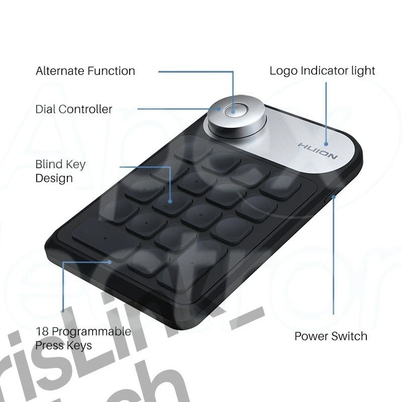 Huion K20 Keydial Compact Keyboard for Tablet/PC/Phone 18 Keys with Dial - Image 3 of 4