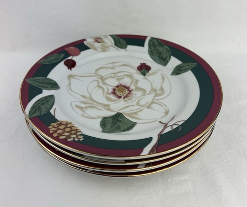 Tienshan Magnolia Flower Salad Plates 8" Red White Set of 4 EUC - Picture 15 of 15
