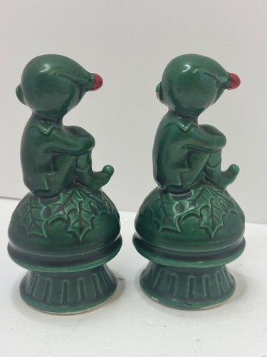 Vintage grüne Elfe Pixie Weihnachtsdeko Mistel Figuren 2er Set Chip E-2506 SP3 - Bild 3 von 8