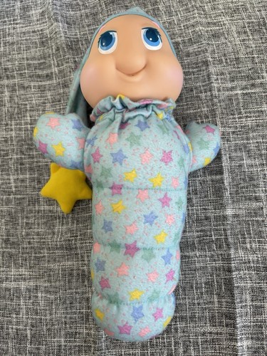 VTG 1988 Playskool 11” GloWorm Blue Nightgown Stars Glow Worm Baby Works