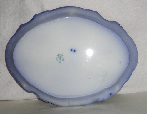 Antike Flow Blue Labelle Servierplatte ~ ovales Tablett ~ Wheeling La Belle - Bild 6 von 9