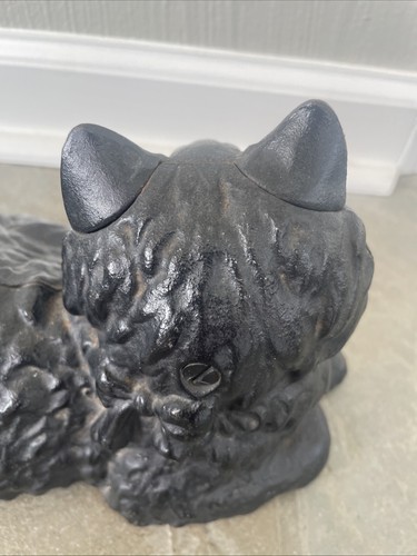 Vintage Mid Century Lounging Black Cat Doorstop Hubley Style Heavy Cast Iron - Picture 12 of 21