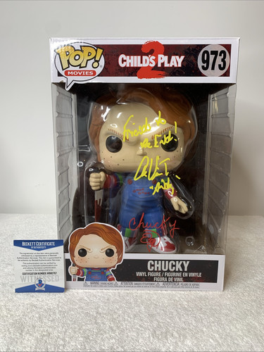 Raro Funko Childs Play 2 CHUCKY #973 10” Ed Gale Doble Firmado Alex Vincent BAS - Imagen 1 de 17