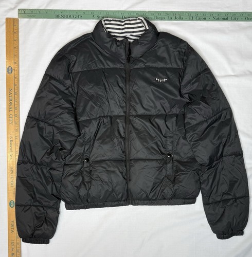 Volcom Women’s Puff N Stuff Reversible Jacket Black And White Stripes - Picture 3 of 16