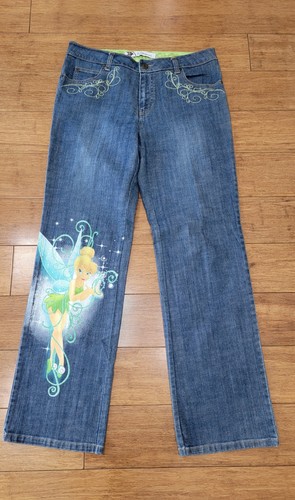Disney Store Vintage Y2K Tinkerbell  Flare Denim Jeans Embroidered Women's 12