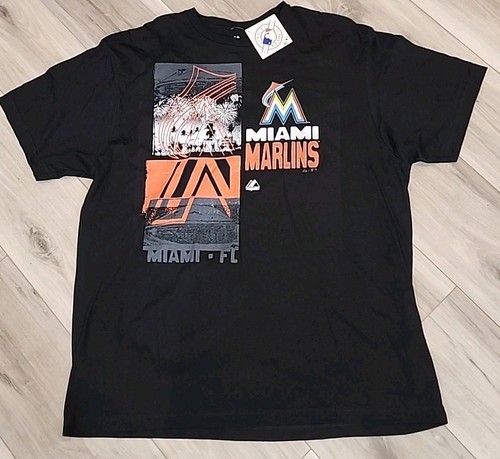 Majestic Miami Marlins MLB Herren 2XL schwarz Grafikdruck kurze Ärmel ringgesponnen - Bild 1 von 5