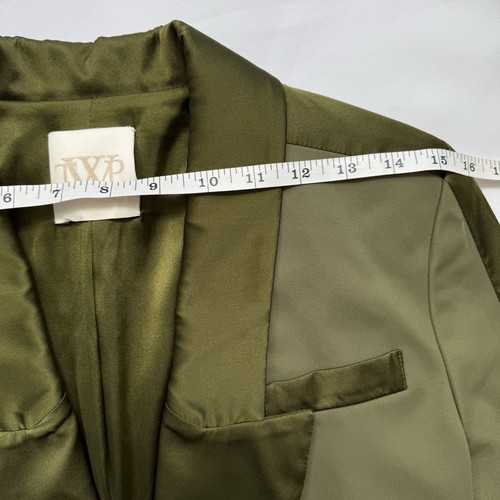 TWP Womens Blazer Two Tone Green Satin Trim Classic Career Power Statement Small - Picture 5 of 10