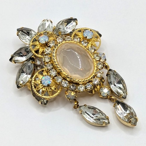 Spilla navette pendenti vintage Juliana D&E strass trasparenti tono oro - Foto 3 di 6