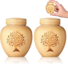 Small Urns for Human Ashes Made of Bamboo Set 2,Mini Cremation Yellow