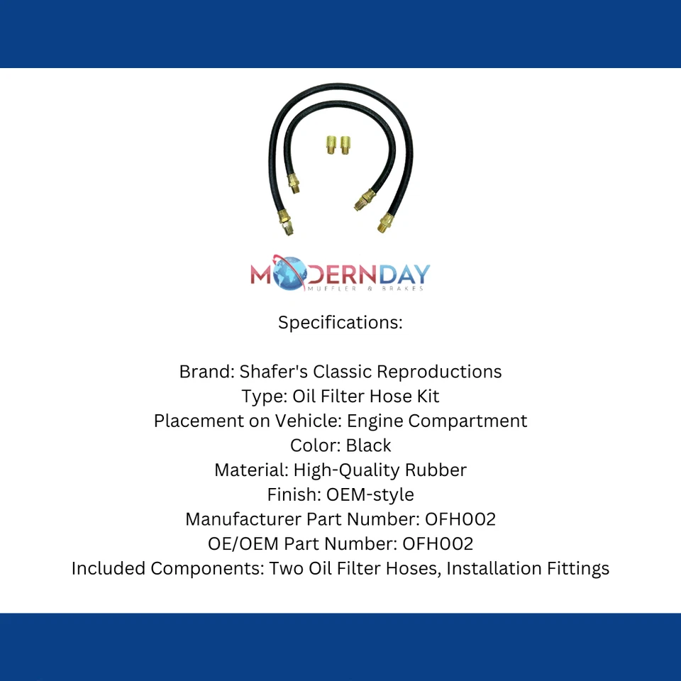 Se adapta a mangueras de filtro de aceite de tamaño completo Chevrolet 1949-1954 OFH002 Foto 3 de 4