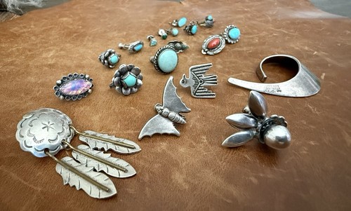 19 Native American Southwest Single Earring Lot Turquoise Coral, Opal Sterling - 第 20/24 張圖片