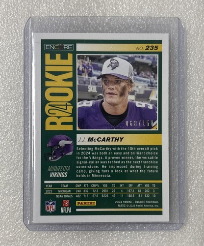 2024 Panini Encore JJ McCarthy Rookie (RC) Silver SP #’d/150 Minnesota Vikings - Picture 2 of 5