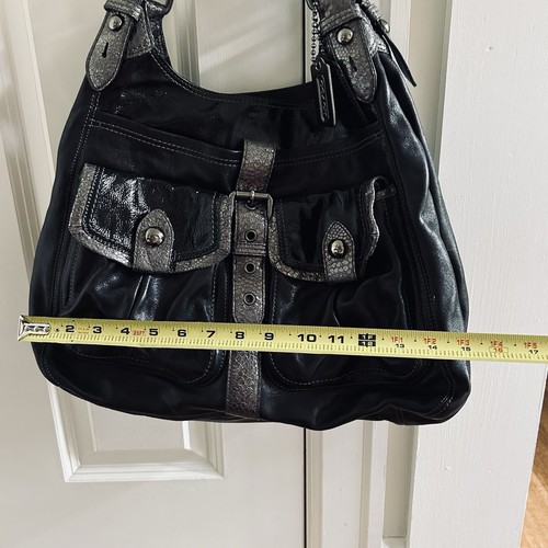 COACH MAGGIE LEATHER BLACK AND GUNMETAL GRAY XL SHOULDER BAG LIMITED EDITION - Picture 12 of 12