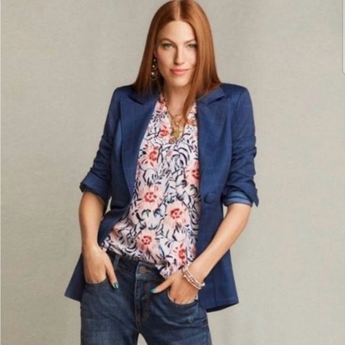 Cabi Sunset Kiss Windowpane Blazer 5425 Sz 8 Button Blue Academia Preppy Career - Picture 7 of 20