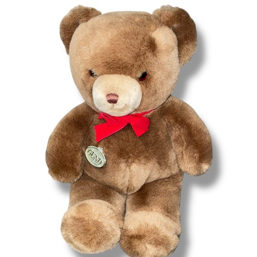 Peluche de peluche tierno vintage Gund Bear Karitas 1983 arco decoración infantil regalo 12" - Imagen 14 de 14