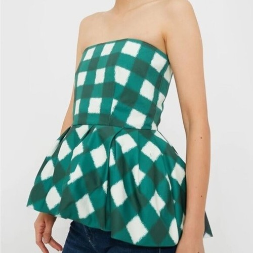 Biesen grün Gingham Emmalin trägerlos Schößchen Bluse Top Neu mit Etikett Größe XXXL - Bild 2 von 7