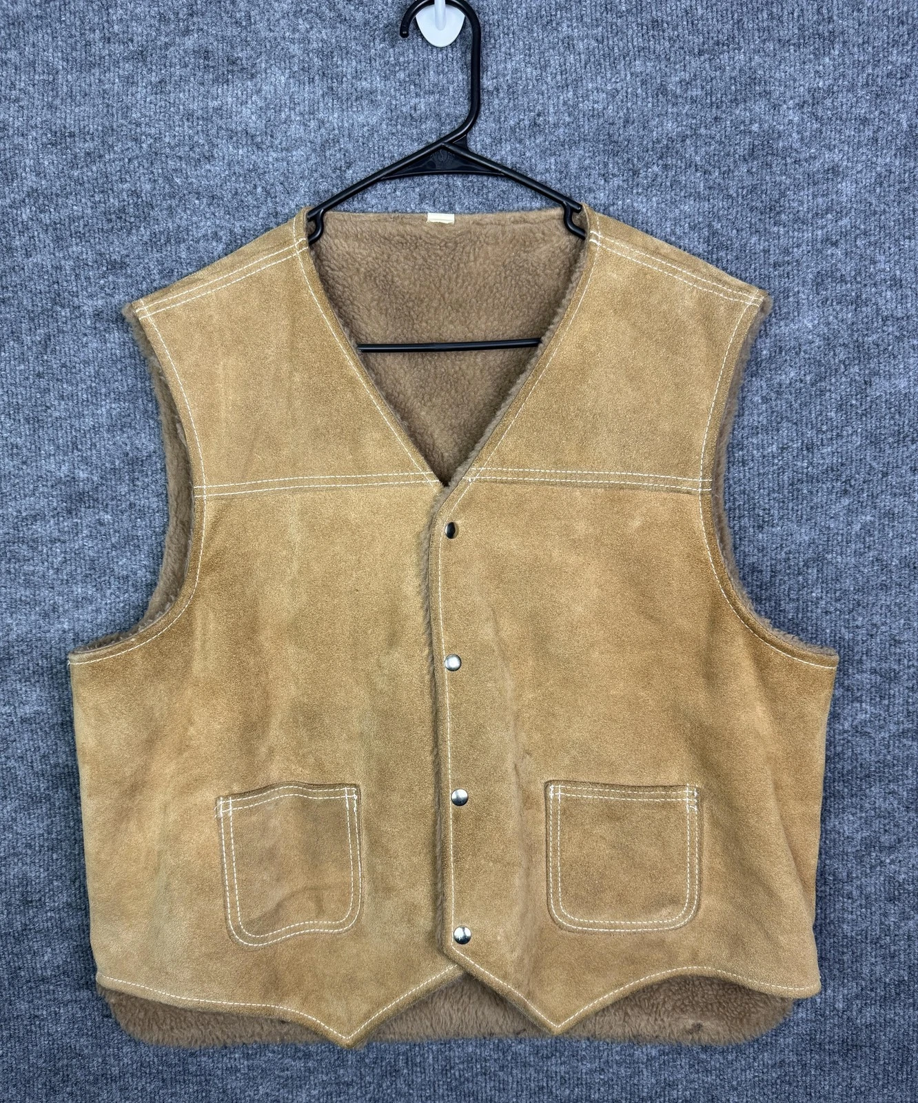 Suede Vest Mens XL Brown Sherpa Fleece Lined Snap Front Outdoor Western Workwear