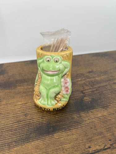 Vintage Puerto Rico Frog Coqui Toothpick Holder Ceramic Googly Eyes Taiwan