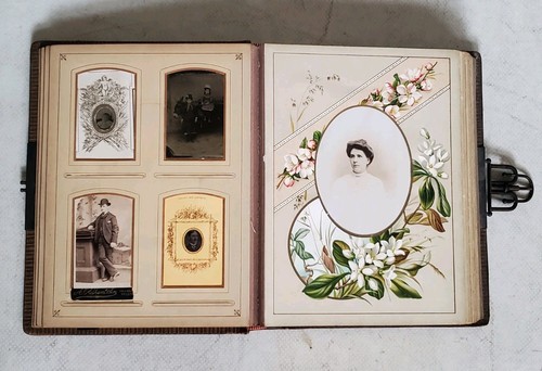 Antiguo álbum de fotografías victorianas de 1880 con cierre de latón encuadernado en cuero tamaño grande - Imagen 15 de 20