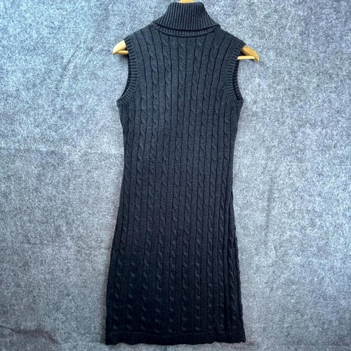 Calvin Klein Sweater Dress Women Medium Black Cable Knit Shawl Collar Sleeveless - Picture 2 of 7