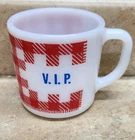 Vtg Westfield Glass Heat Proof Milk Glass Mug Red Check Letter vip  Initial  Mug