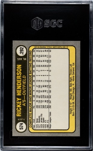 1981 Fleer #574 Rickey Henderson SGC 8 NM MT MLB HOF Oakland Athletics - Bild 2 von 2