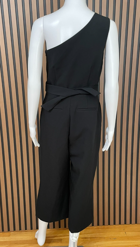 Banana Republic Women's Jumpsuit One-Piece Stretch One-Shoulder Belted 0 Black - Picture 2 of 10