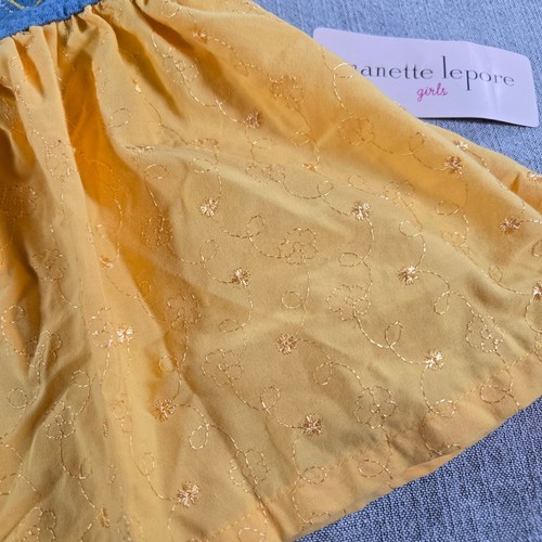 Nanette Lepore Infant Girl 6/9 Month Yellow Eyelet Denim Overall Style Dress NWT - Picture 2 of 9