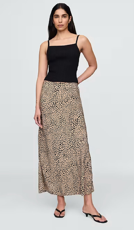 Gap Women's Tan and Black Leopard Print Pull On Midi Skirt Size S tall
