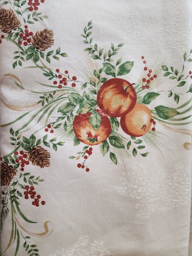 Lenox Williamsburg Damask  Fall Tablecloth Apples Foliage Pinecones  100" X 58" - Picture 7 of 10